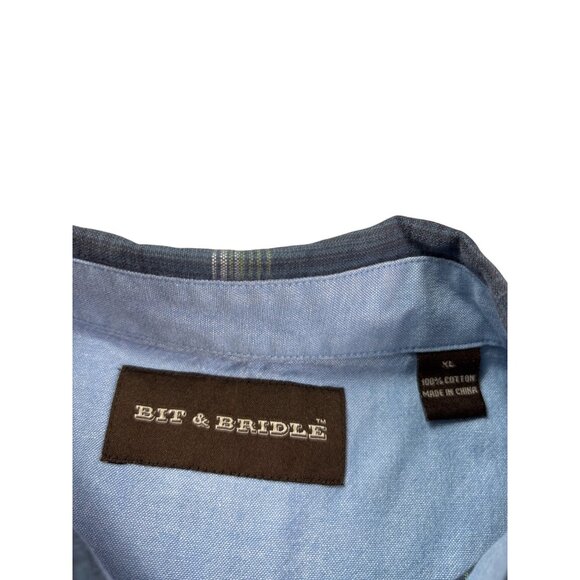 Bit & Bridle Mens Plaid Button Down Long Sleeve Shirt Size XL Blue Green White - Picture 4 of 5